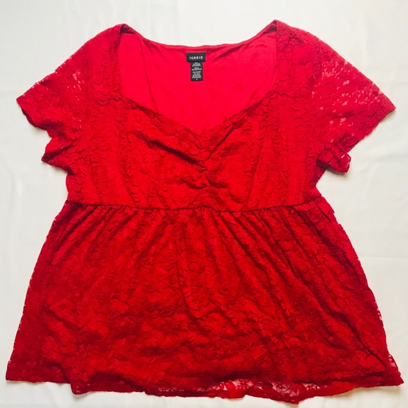 torrid Tops - Torrid 3 Holiday Red Lined Lace Shirt Sleeve Shirt